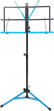 Audio2000S AST444B Portable Folding Steel Sheet Music Stand with Dual Steel Links, Extra height Upto 60-Inches, and Carrying Bag, Two-Tone Colors Blue and Black