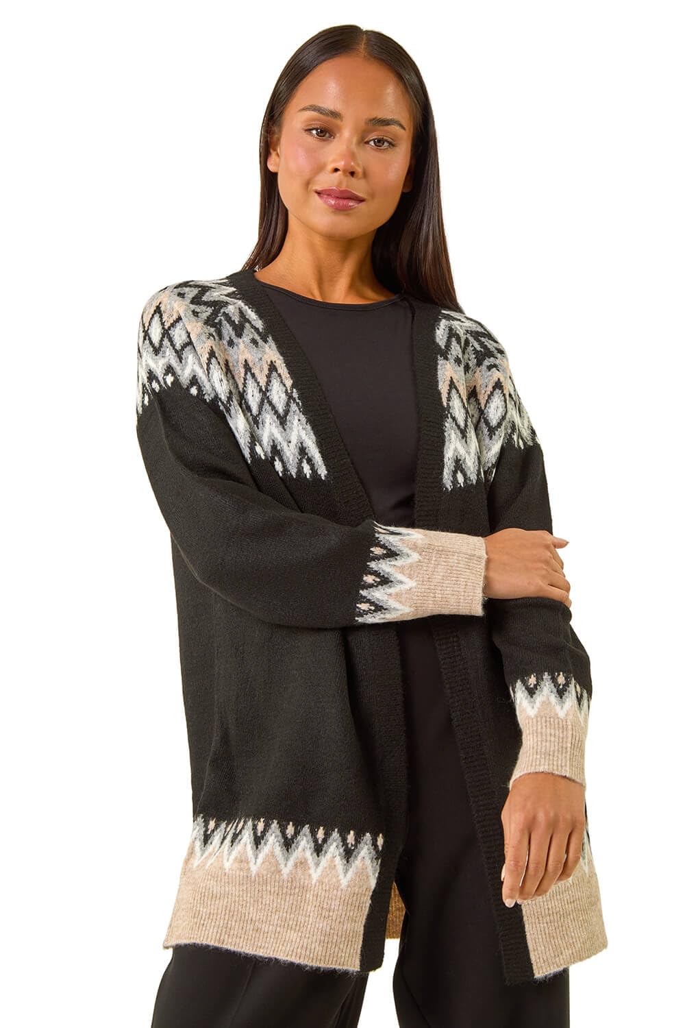 Roman Women's Petite Cardigan - Fairisle Knit - Size 16 - Black