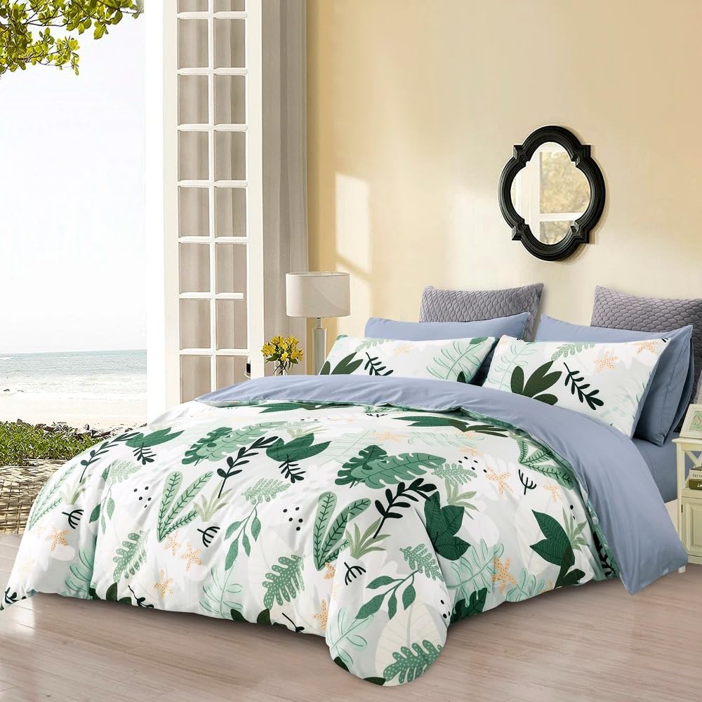 Housse de couette en coton grand confort 3 pièces couleur vert végétal raffiné