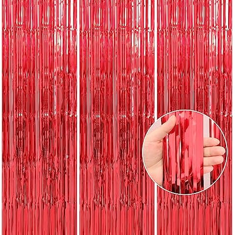 Crosize 2 Pack 3.3 x 9.9 ft Red Foil Fringe Curtains Party Decorations, Red Tinsel Curtain Backdrop for Parties, Door Streamers, Glitter Streamer Fringe Backdrop for Birthday Decoration Cover