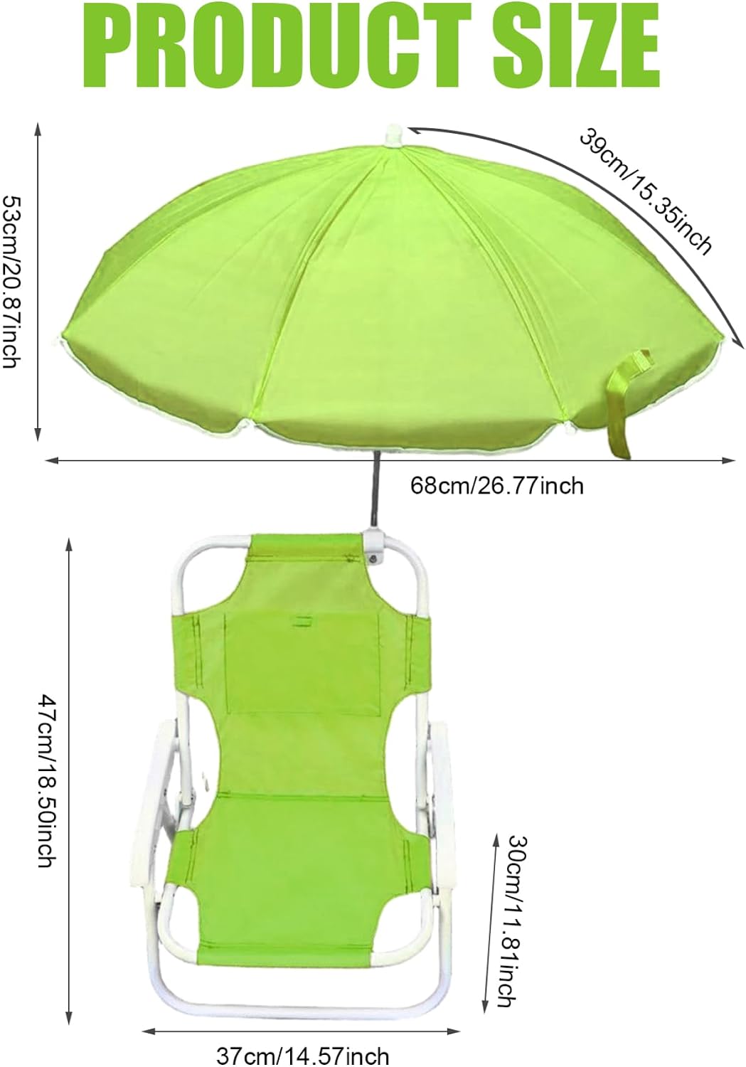 Fruit-Green Foldable & Detachable Kids Beach Chair with Umbrella Canopy, Lightweight Sturdy Outdoor Seat for Camping, Travel, Lawn