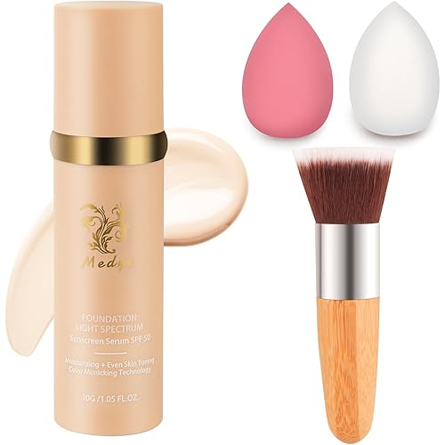 Foundation Light 4-in-1 Color-Shifting Spectrum Foundation Concealer, Long-Lasting, Skincare, Suitable for Various Skin Types, Set Includes Foundation Brush and Sponge