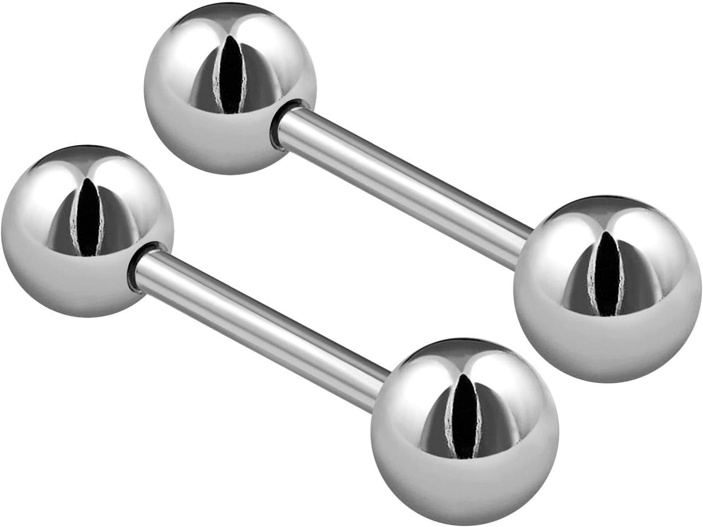 BanaVega 2PCS Stainless Steel Stud Barbell Tongue Rings 14 Gauge 6mm Ball Nipple Bars Piercing Jewelry See More Sizes