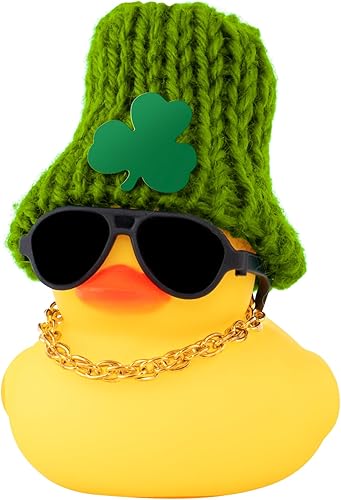 wonuu Pato de goma decoraciones del día de San Patricio, patos de goma verdes, suministros de regalos de patos de la suerte, sombrero de tréboles