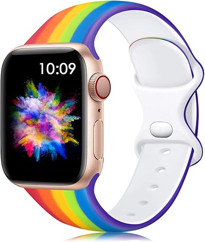 Lerobo - Correas de silicona, estampado floral, patrón que no se desvanece, repuesto de reloj para hombre y mujer, compatibles con reloj Apple Watch