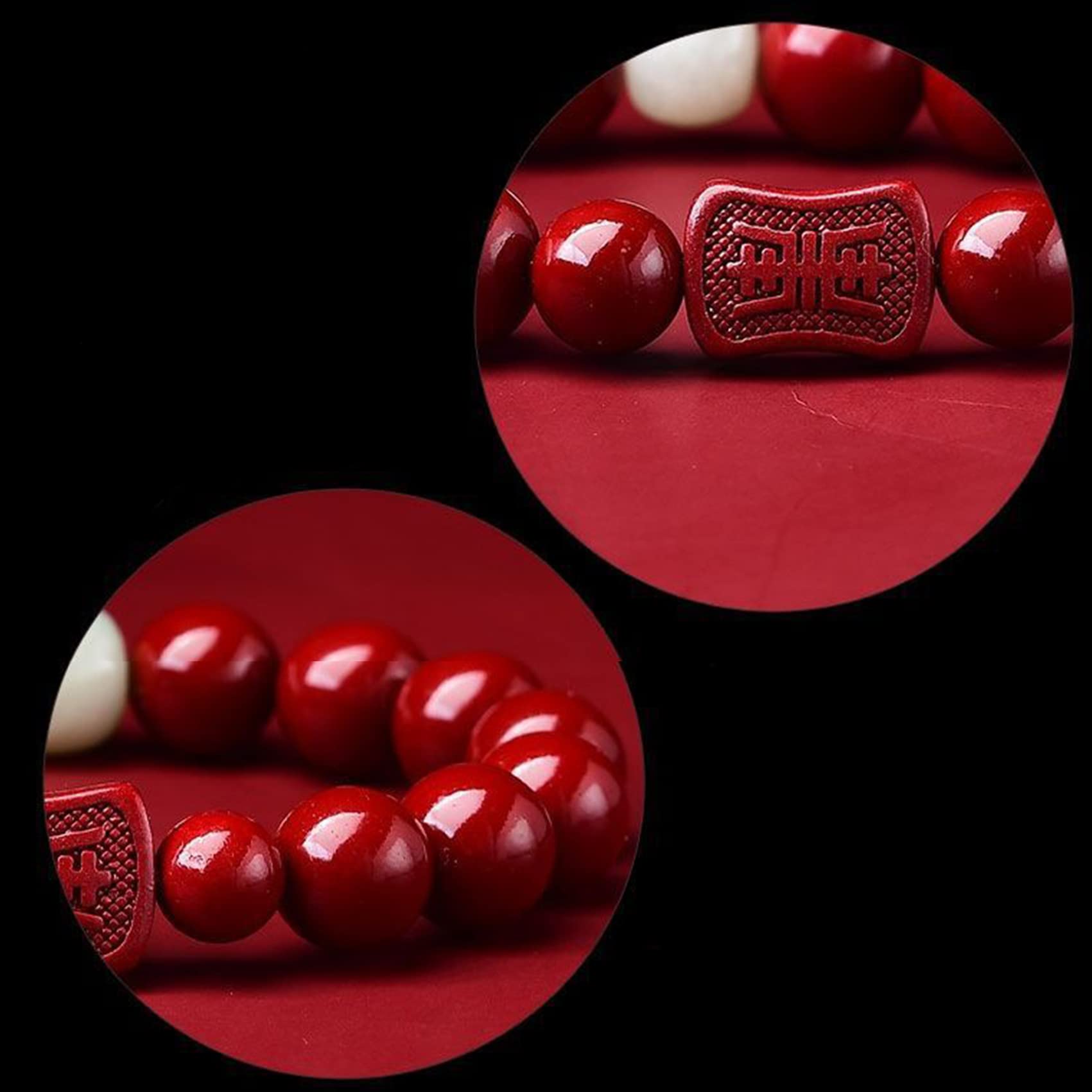 LNNSHX Pulsera Feng Shui Pulsera De Cuarzo De Cristal De Cinabrio Pulsera De Hilo Rojo Amuleto De Buena Suerte Pulsera Redonda De Cuentas Elástica Piedra Talismán Pulsera De Cristal Vintage Mujeres