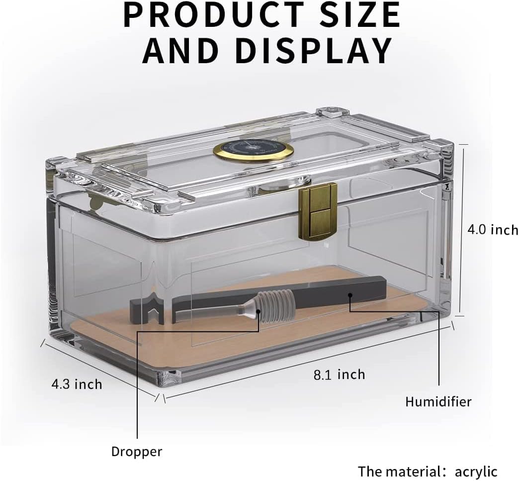 TISFA Acrylic Cigar Humidor with Humidifier and Hygrometer, Desktop Cigar Case Box that can Hold About 15-20 Cigars (S)