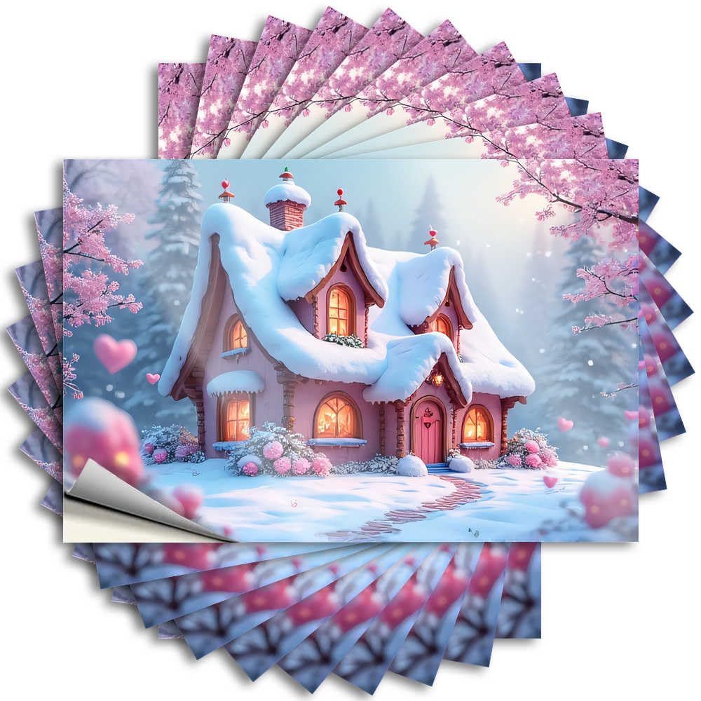 Sticker Funny Decor Easy Apply | Winter Wonderland: A Cozy Snow-Covered Cottage Encouraging Garage Peel and Stick(6X9CM)