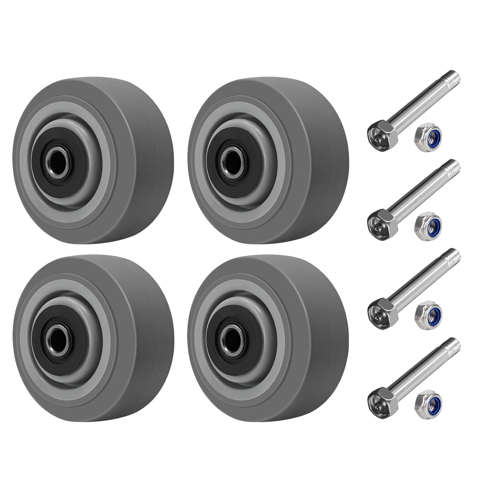 Ruedas giratorias de 4 x 2 pulgadas, ruedas industriales resistentes, eje de 1/2 pulgada, juego de 4 ruedas para carrito de hotel (4 ruedas)