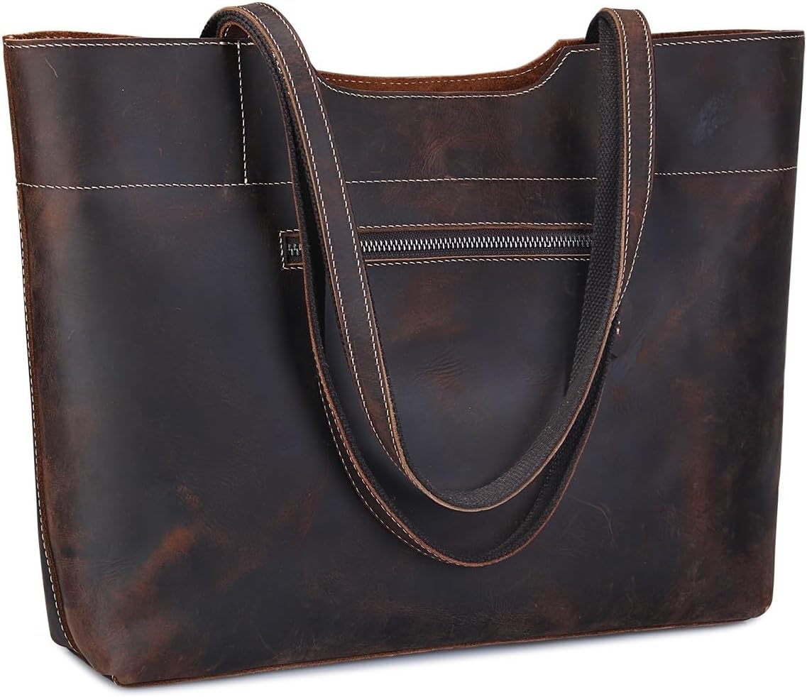 S-ZONE Vintage Genuine Leather Tote Bag for Women Large Handbag Shoulder Purse