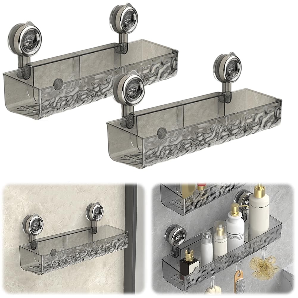 2 Pcs Corrugated Suction Cup Storage Holder New Wall Mounted Suction Shower Rack Organizer Clear Acrylic Shower Caddy