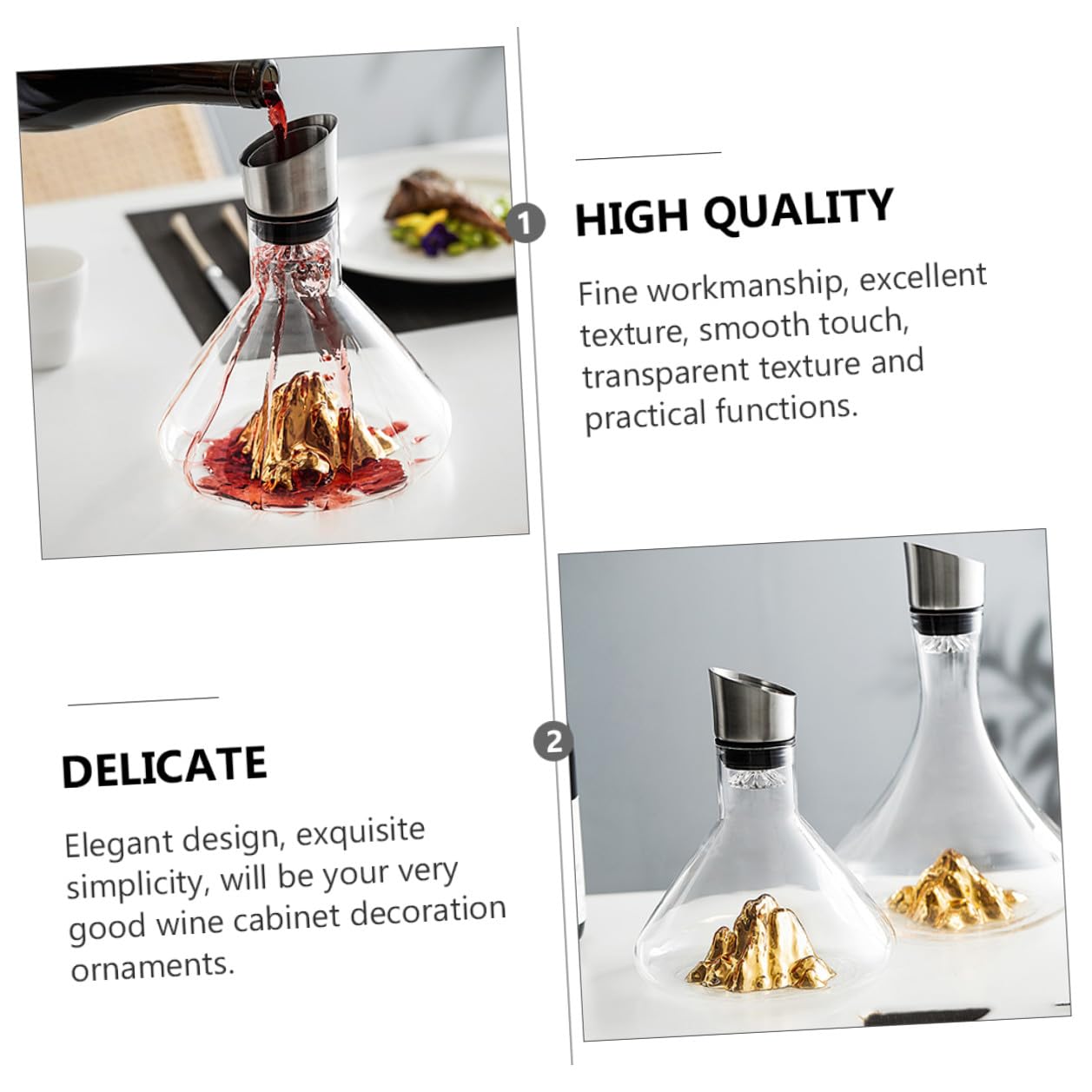 Homoyoyo Decantador de Vino Dorado de Cristal 1500ml Aireador Rápido y Diseño Elegante para Servir y Decantar Vino en Casa o Eventos
