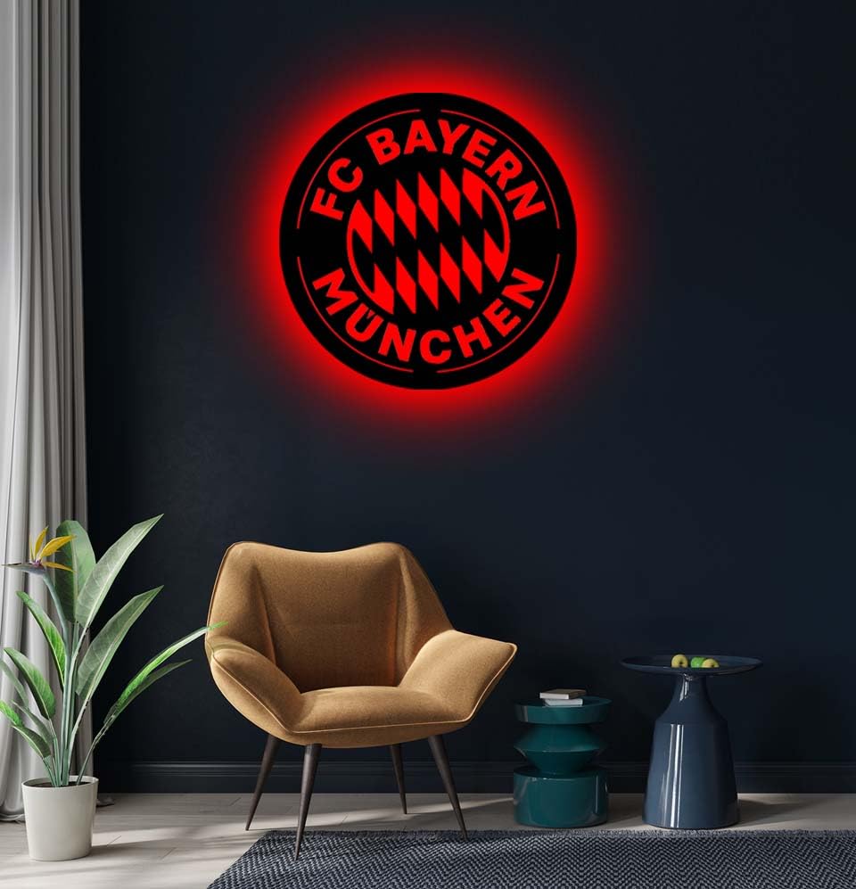 BayernLogo Backlight LED Lamp Wall Art Gift, Football Team Game Lovers Kids Room Decor, Multi Color Changeing 18x18 Inch