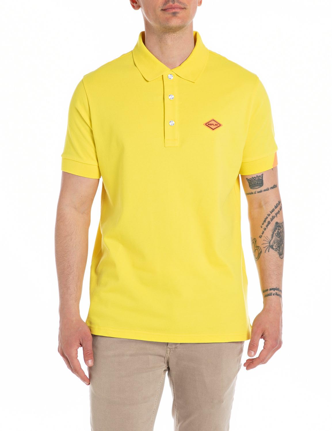 Replay men's polo shirt, short-sleeved, regular fit, made of cotton with stretch, yellow (Sun Yellow 447), S