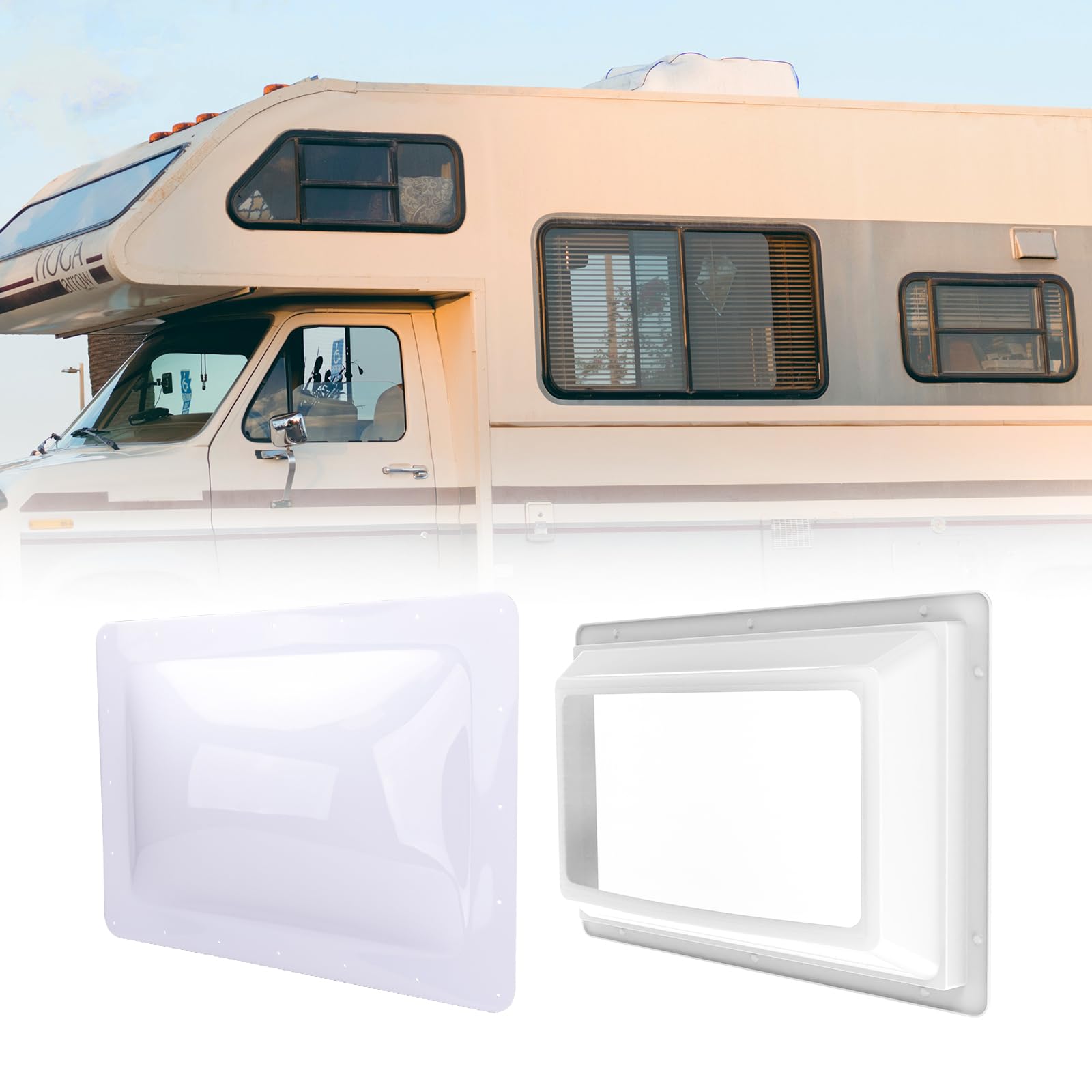 Photo 1 of RVGUARD RV Skylight Bundle, 14"x22" Inner Dome with Skylight Replacement, 18"x26" White Outer Skylight Fits 14"x22" Opening, for Camper Trailer Fifth Wheel Truck, UV Resistant, Impact Resistant