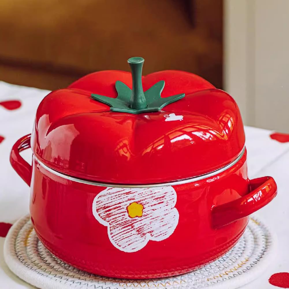 Pentola Di Smalto Di Pomodoro, Pentola Di Zuppa Di Smalto Artistico, Pentola Di Cottura Per La Casa, Superficie Liscia, Adatta Per Una Varietà Di Stufe, Pulizia Rapida,2l