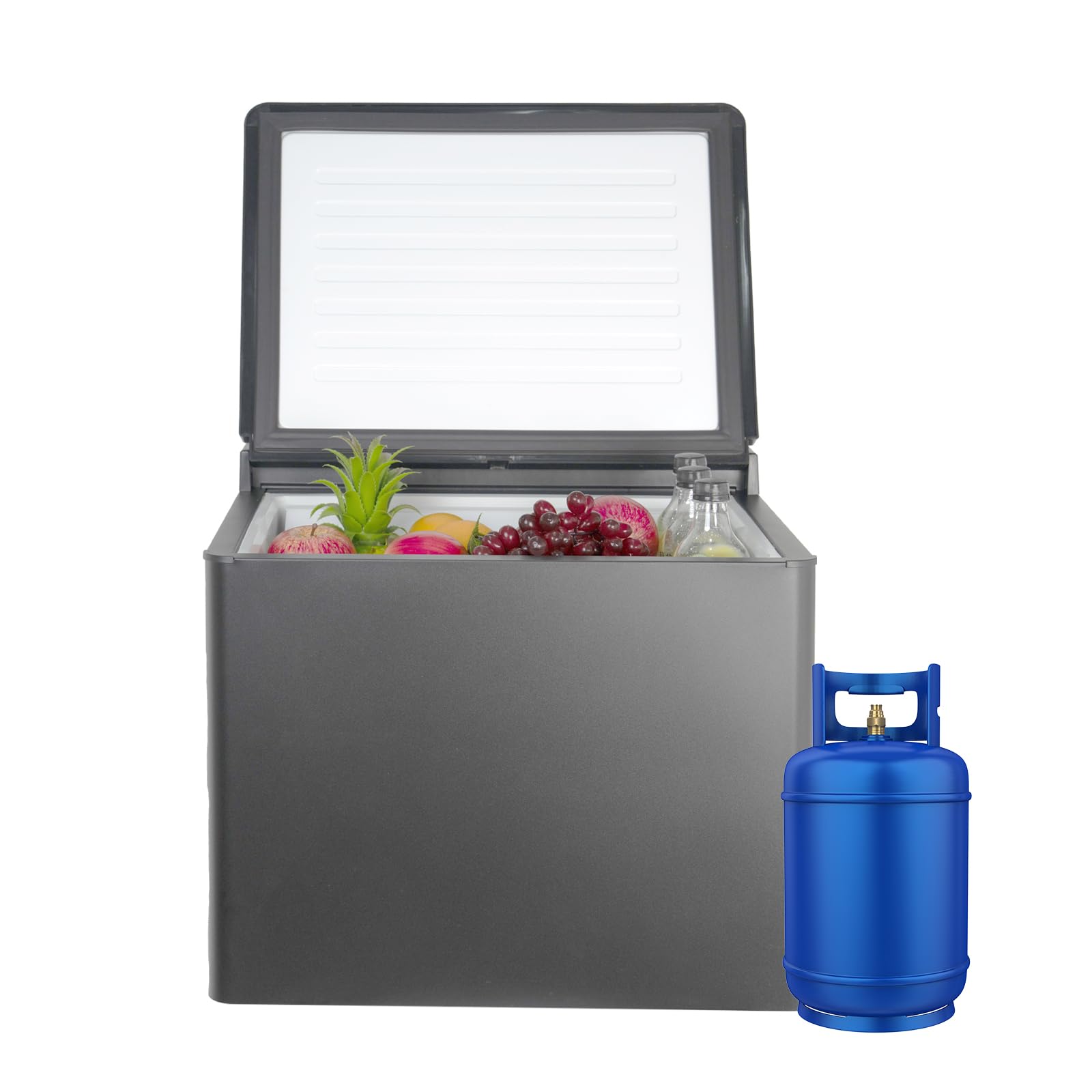 1.4 Cu.ft RV Portable Propane Refrigerator 3 Way Compact Gas Fridge without Freezer 12V/110V/LPG Chest Fridge for Truck Camp Travel Outdoor, Top Open Door, 40L,32-50℉, Recessed Handle, Black