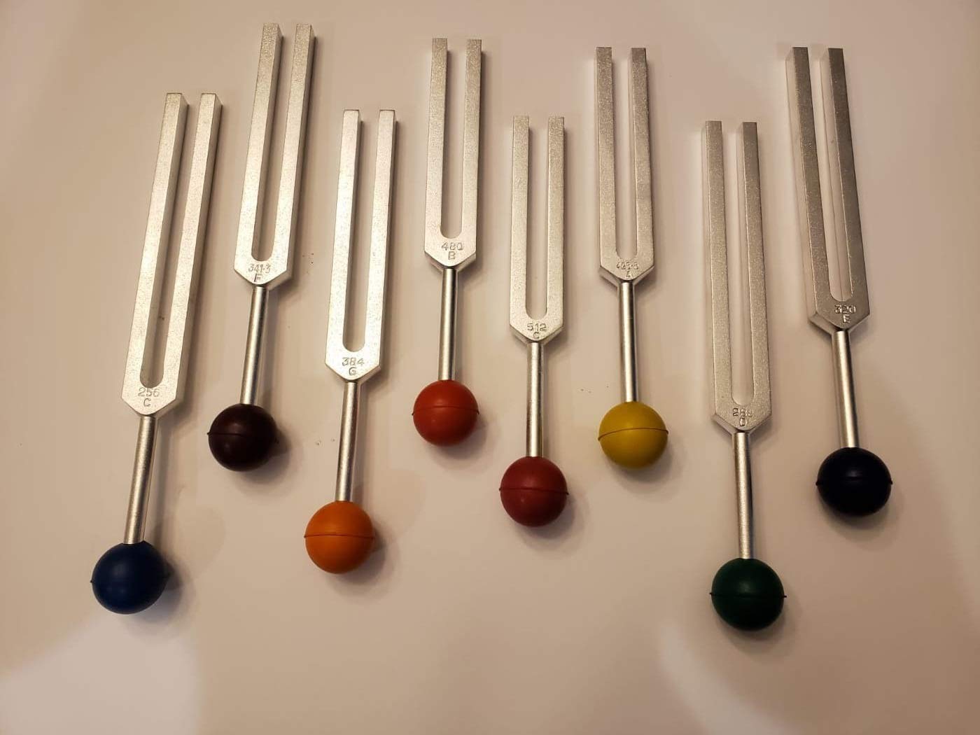 Yantra Set of 8 Solar Harmonic Spectrum Tuning Forks with Mallet and Velvet Pouch with Removable Balls