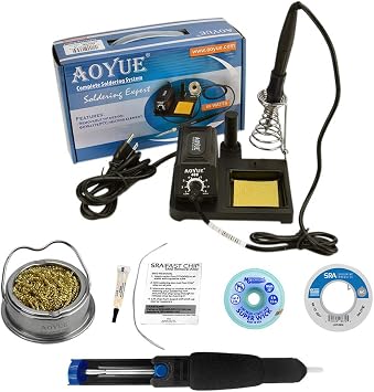 Aoyue 469 Kit includes 60 Watt Soldering Station, Solder Wire, Flux, Fast Chip Removal Alloy, Tip Cleaner, Desoldering Pump and Solder Wick