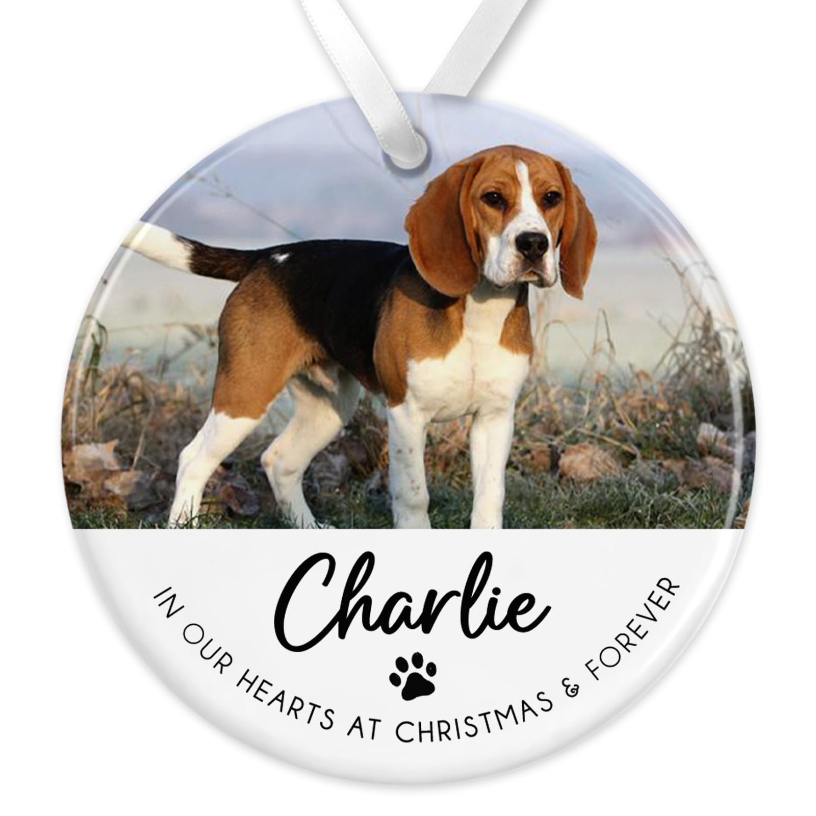 Dog Memorial Christmas Bauble | Pet Memory Ornament | Cat Memorial Keepsake Bauble | Pet Loss Christmas Baubles | Pet Loss Gift (Photo In Our Heart)