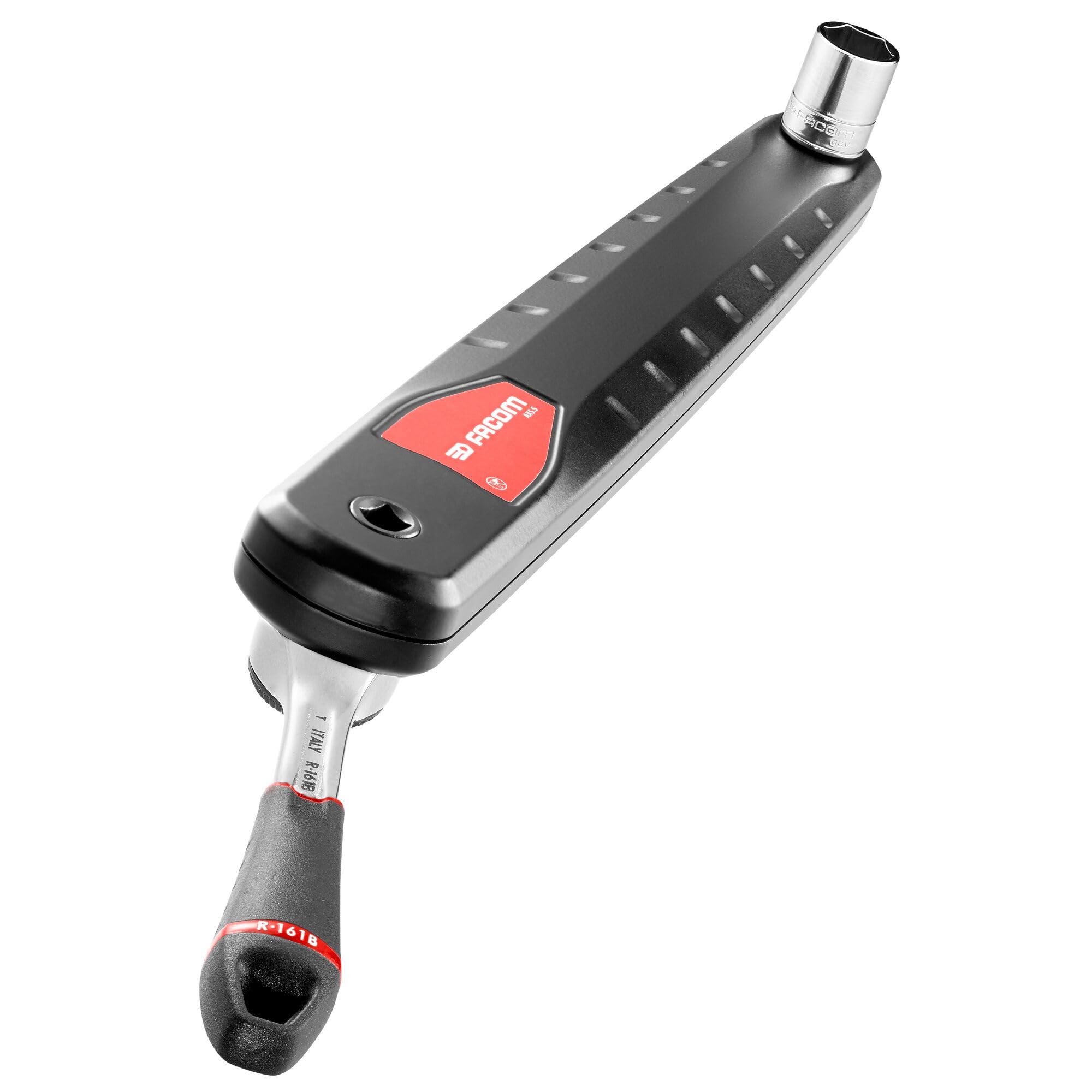 FACOM Trinquete Impermeable de Potencia 1/4", Multicolor, Ligero 410g, Mango Ergonómico Bi-Material, Cabezal Compacto, Estanco al Polvo IP51, 72 Dientes, R.161B