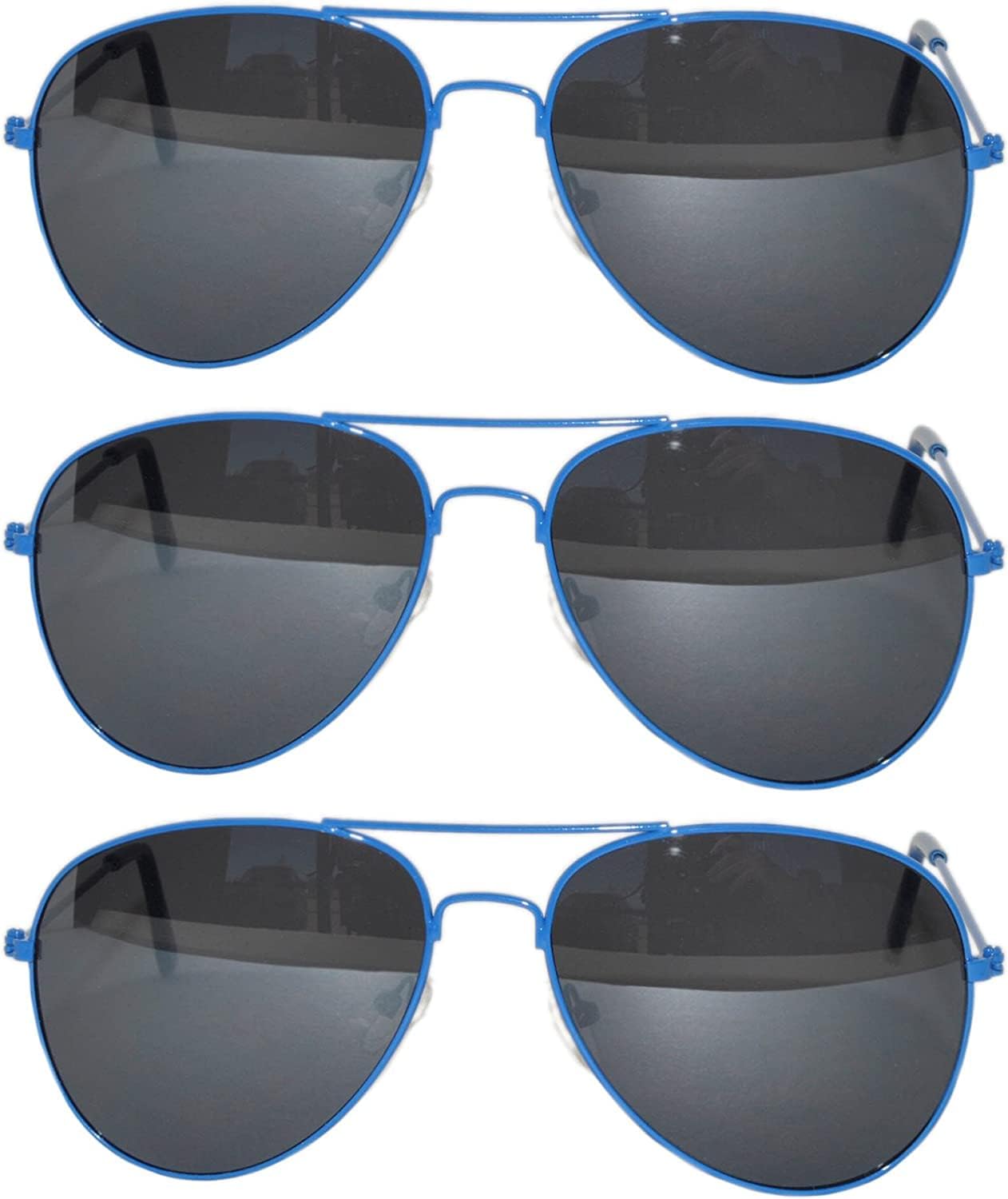 OWL Set of 3 Pack Aviator Style Sunglasses Colored Metal Frame Mirror Lens Smoke Lens