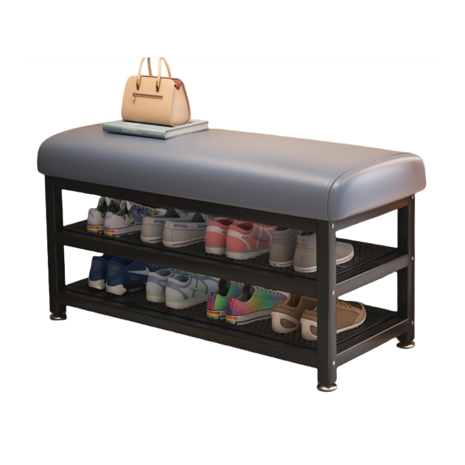 MSHGSKU Shoe Bench with Cushion Entryway Storage Seat Steel Frame & Polyurethane Padding Perfect for Hallways Living Rooms & Bedrooms (Gray 100cm)