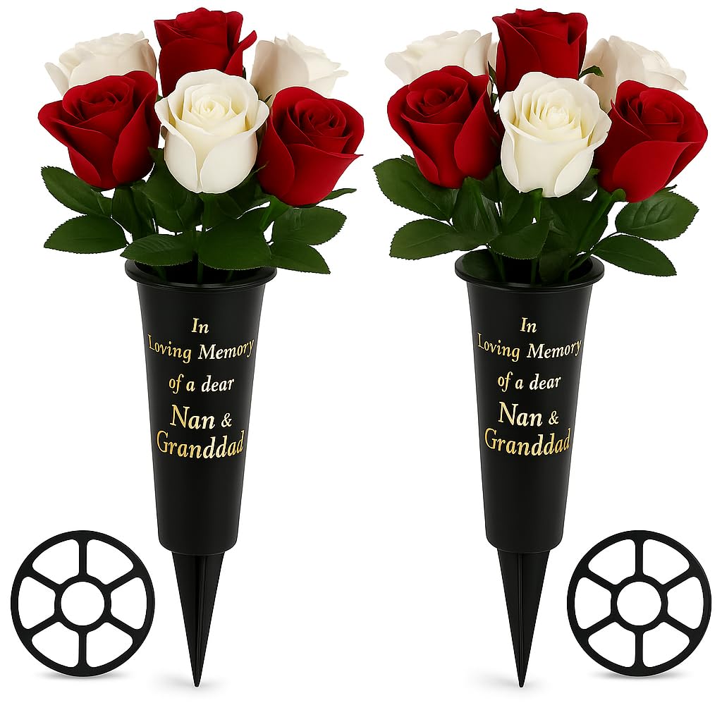 Vase funéraire avec pic Lot de 2 supports noirs résistants pour fleurs de cimetière