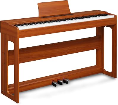 Ktaxon Digital Piano 88-Key Weighted Action Electric Piano with 3-Pedal Unit, Double Bluetooth, Split/Touch/Transpose Control Functions(Wood)