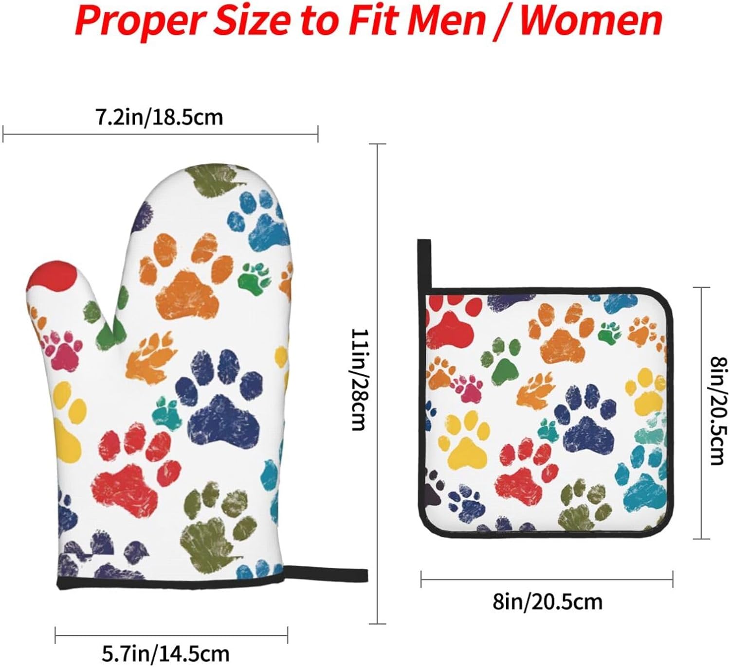 (Cute Colorful Dog) Baking 4-Piece Set: 2 Oven Mitts and 2 Pot Holders Heat Resistant Waterproof Hanging Loop for Kitchen Oven Grill Housewarming Gifts