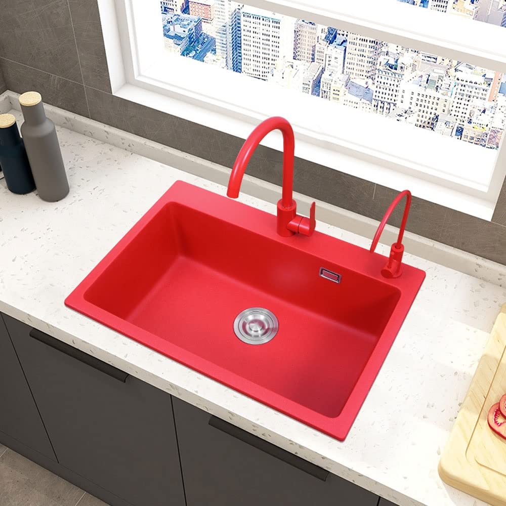 Amazon.co.jp: レッドグラナイトキッチンシンクシングルボウル