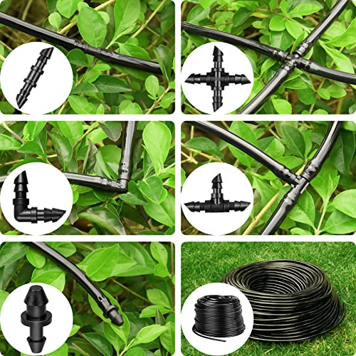 Jayee 100Ft 1/4 Inch Drip Irrigation Tubing With 33 Pcs Drip Irrigation Parts - 10 Couplings, 10 Tees, 4 Elbows, 4 4-Way Couplings, 5 End Plugs - Drip Irrigation Kit For Drip Or Sprinkler Systems #TOP3
