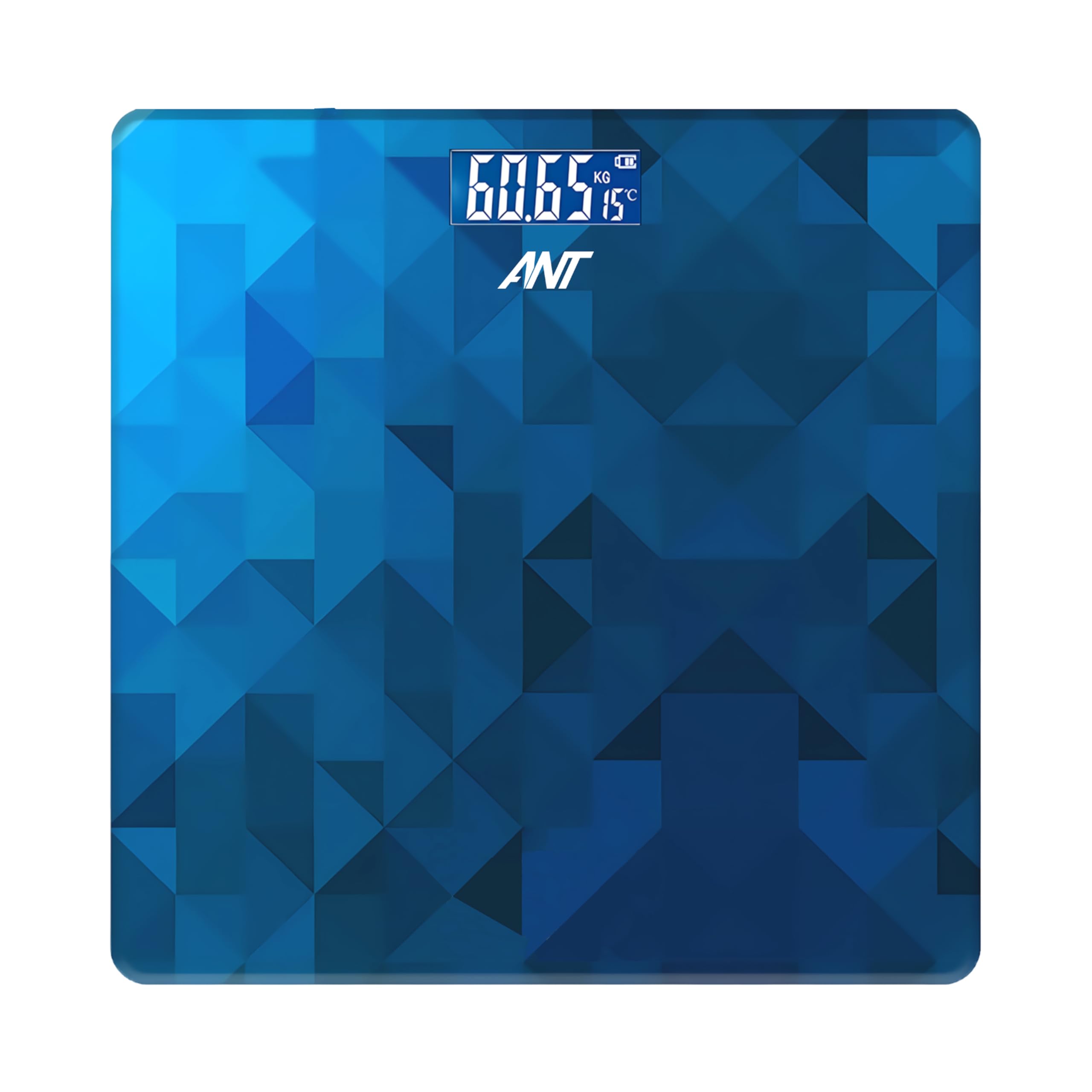 ANT HexaLite Digital Bathroom Scale – Smart Glass Body Weight Machine with LED Display, High Accuracy, Compact Tech Pattern Design, 180Kg Capacity – Blue