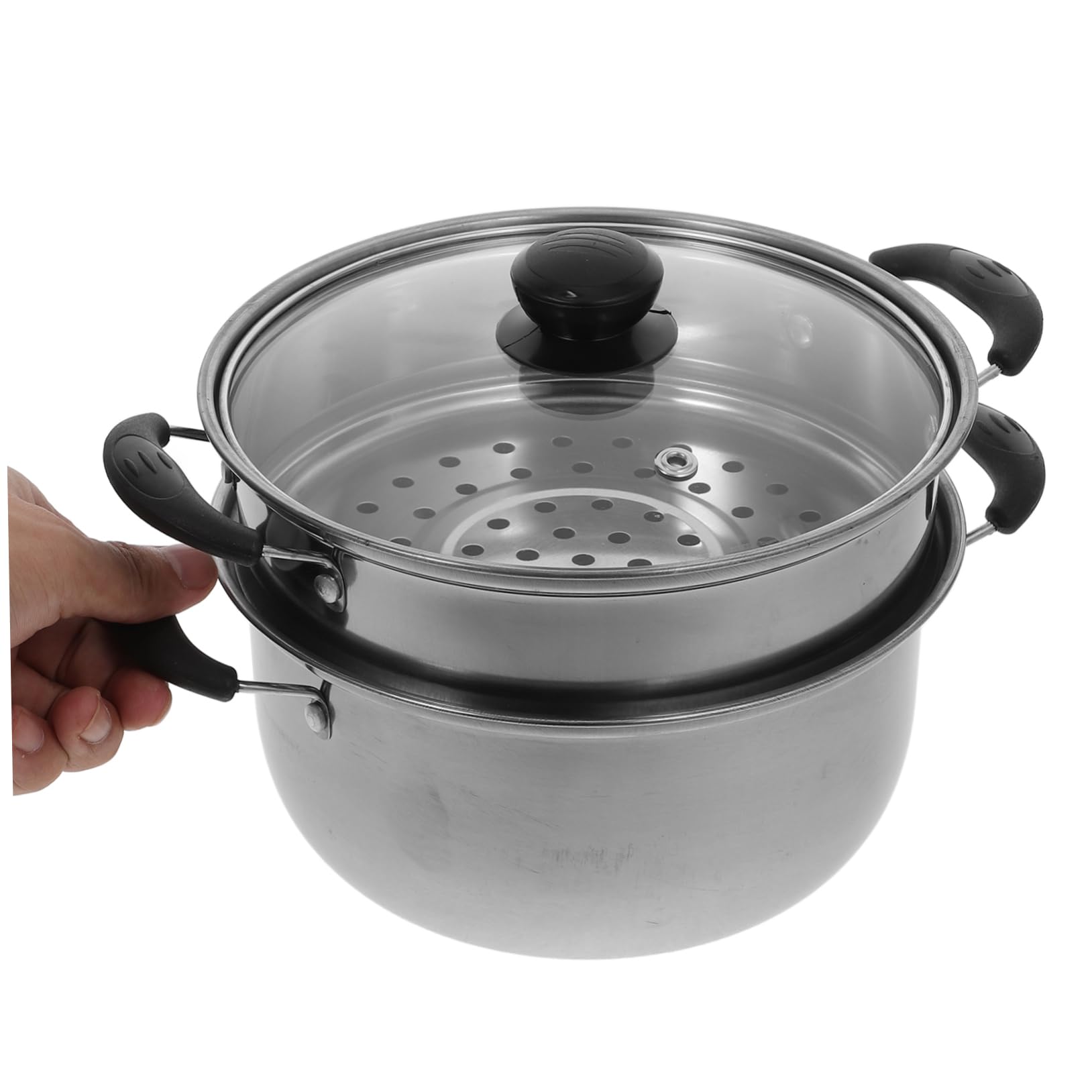 Olla Vaporera para Cocinar al Vapor de Acero Inoxidable, Olla de Sopa Profunda, Fácil de Limpiar y Compatible Tipo de Fuego