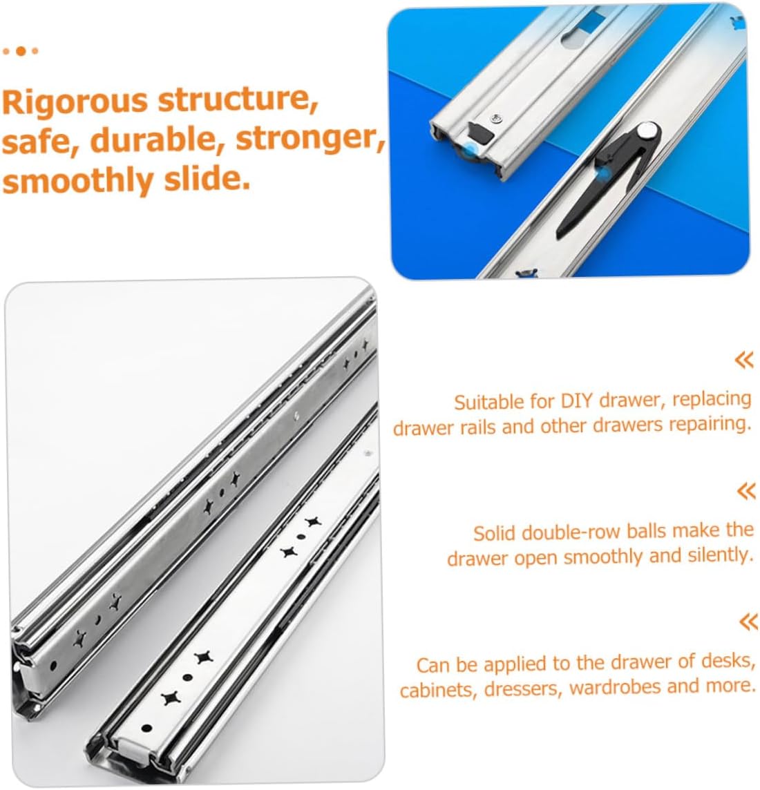 Heavy Duty Drawer Slides 14 Inch Side Mount Ball Bearing Rails Full Extension Cabinet Drawer Sliders Replacement 2pcs