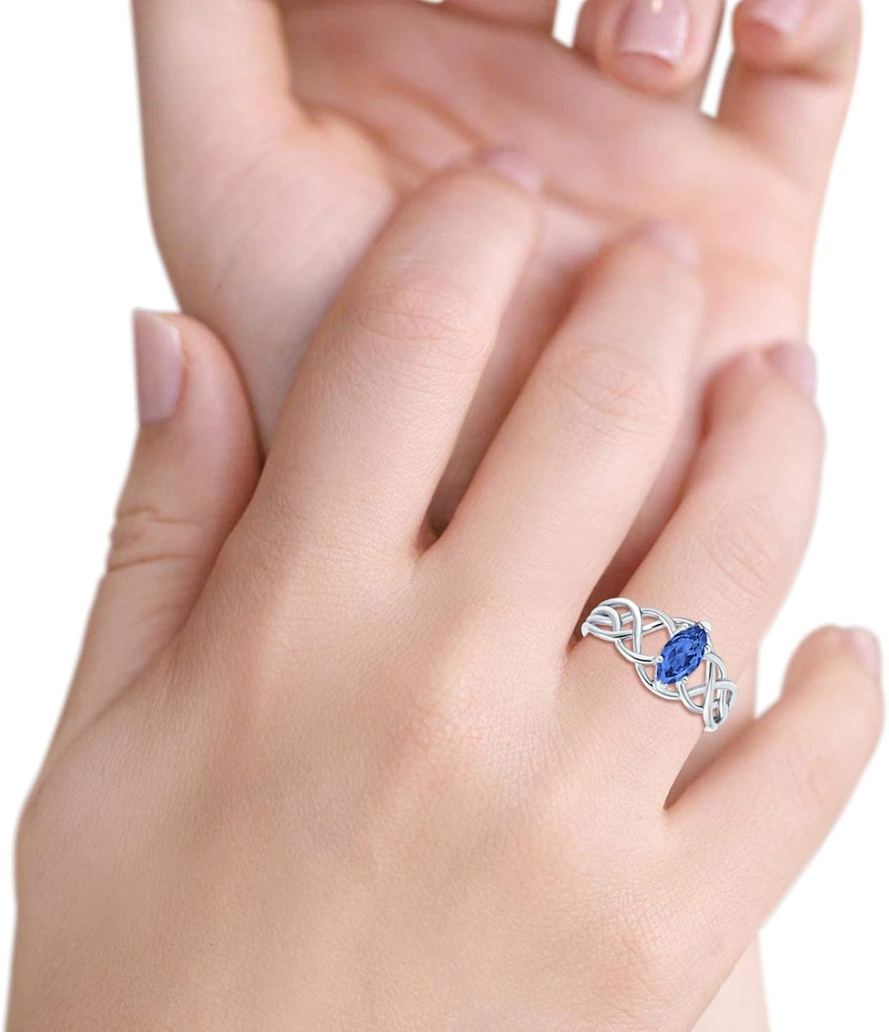 Blue Apple Co. Art Deco Infinity Shank Crisscross Ring Wedding Bridal Ring Marquise Simulated Cubic Zirconia 925 Sterling Silver