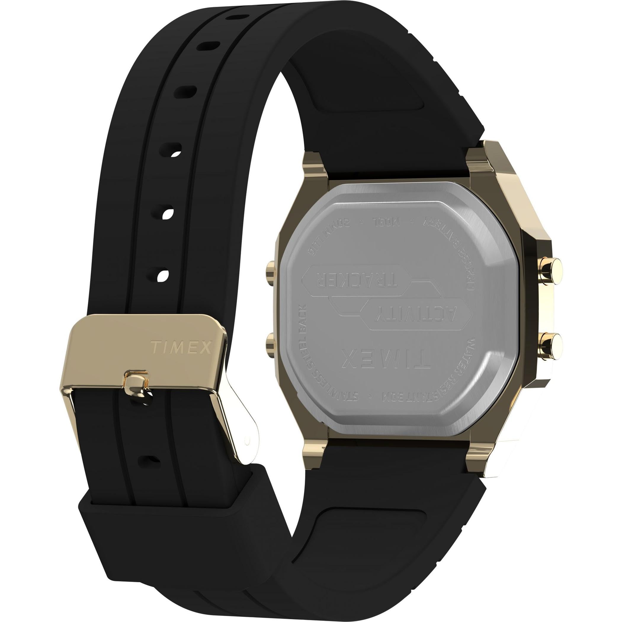 Timex Montre mixte Activity Tracker Sport 40 mm - Bracelet en silicone noir, cadran digital, boitier doré TW5M60900