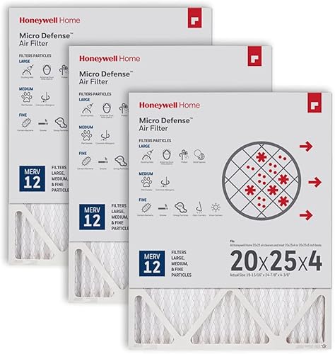 Honeywell Home MERV 12 de 20 x 25 x 4 pulgadas, filtro de aire para horno de CA, paquete de 3 (CF200A1016-3PKAM) (dimensiones reales 18.84 x 24.75 x