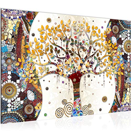 Runa Art Quadro Gustav Klimt Albero Della Vita Moderni Murale - Made in Germany - Astratto Albero Colorato Soggiorno 004615a
