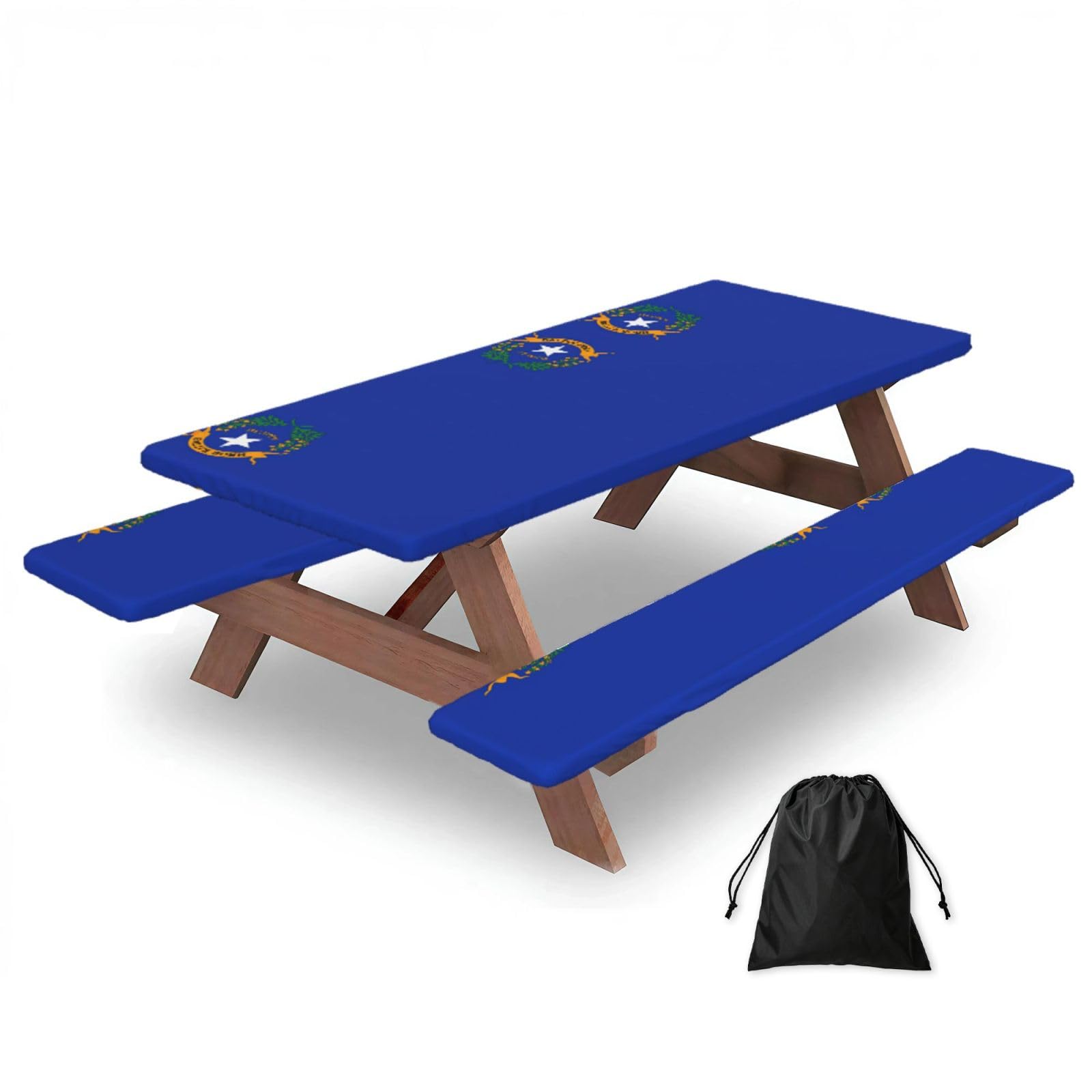 Yqxwjl Black Nevada State Flag Print Camping Essentials Waterproof Camping Table And Bench Cover With Drawstring Bag 183 Cm