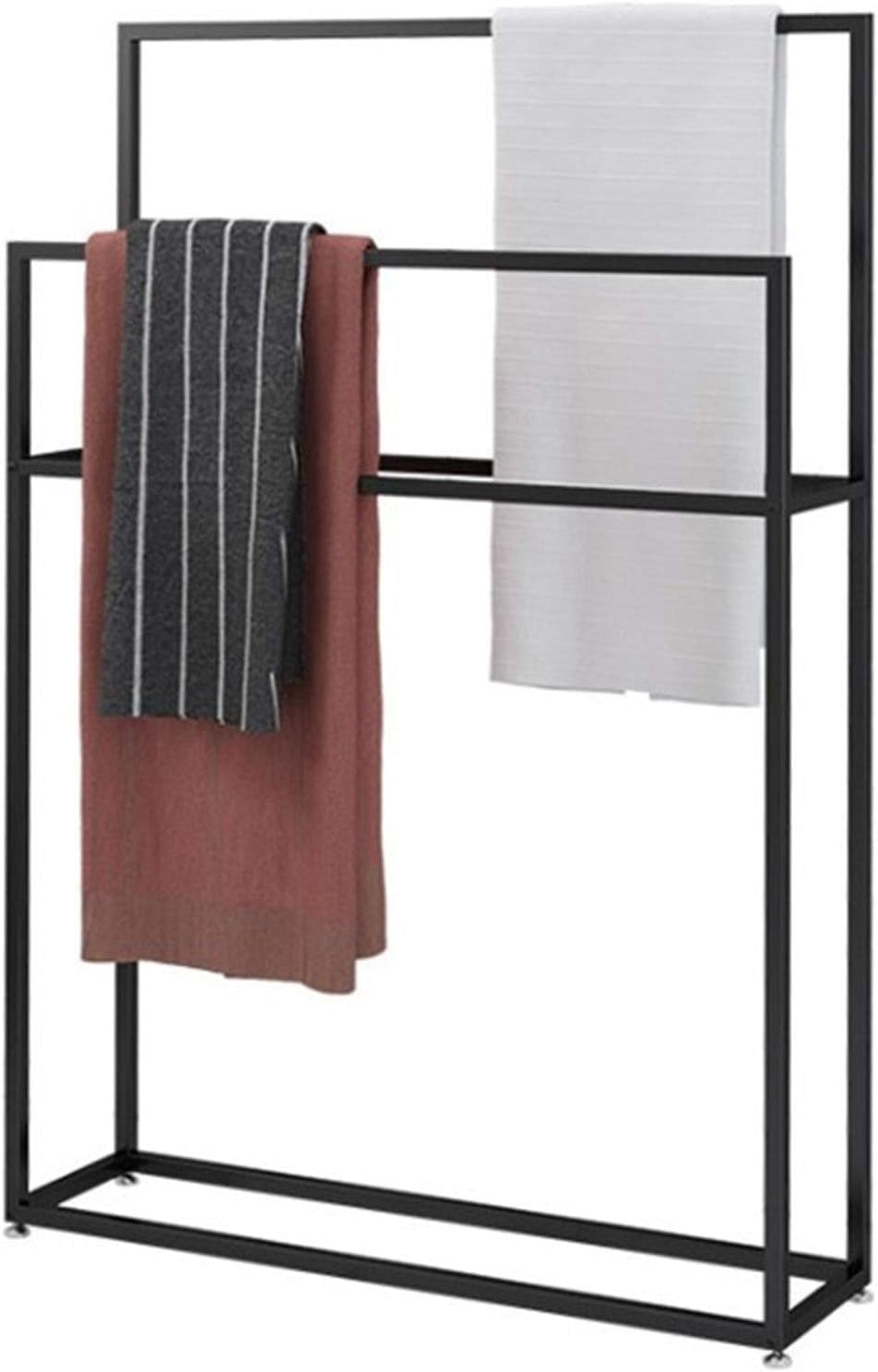 Towel Holder Free-Standing Towel Stand Clothes Drying Rack Metal Towel Rails, Black(65 * 20 * 110cm)
