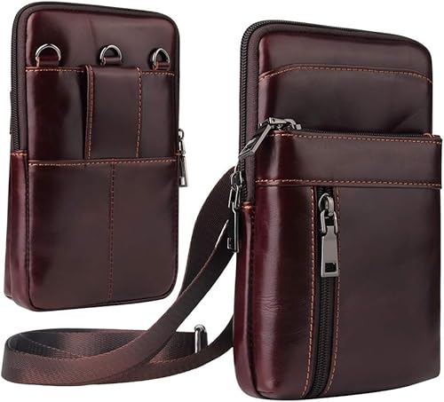 Funda de cuero genuino para cinturón vertical para teléfono inteligente, soporte para teléfono celular, funda con tapa, bolso de mensajero de viaje