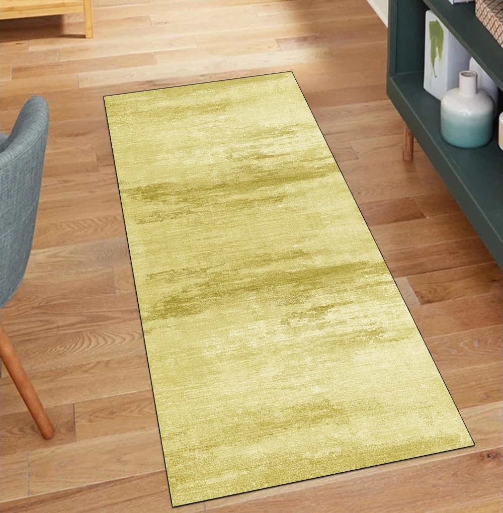Alfombra por metros lavable y antideslizante de 60 x 350 cm en color amarillo abstracta