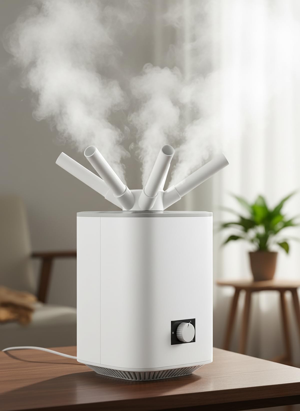 Mobigon 3 Litres Ultrasonic Humidifier with 4-Nozzle 360° Mist Distribution, Cool Mist Aroma Diffuser, Super Quiet, Auto Shut Off, 24-Hour Run Time (White)