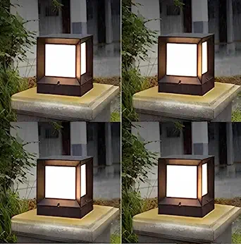 Black Square Shape Gate Light Metal Acrylic Waterproof Pole, Pillar, Garden, Gate Lamp Exterior Light for Home Indoor/Outdoor Decorative (Bulb Not Included) (Pack of 4)