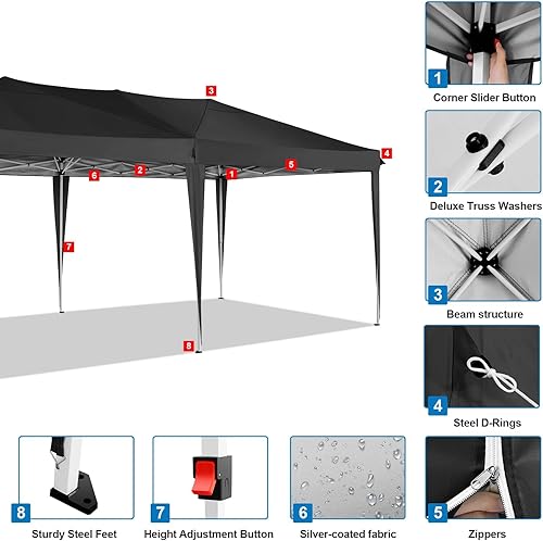 Miniatura 8 de COBIZI - Toldo desplegable de 10 x 20 pies con 6 paredes, impermeable y con protección UPF 50+, ideal para bodas, fiestas, eventos al aire libre y