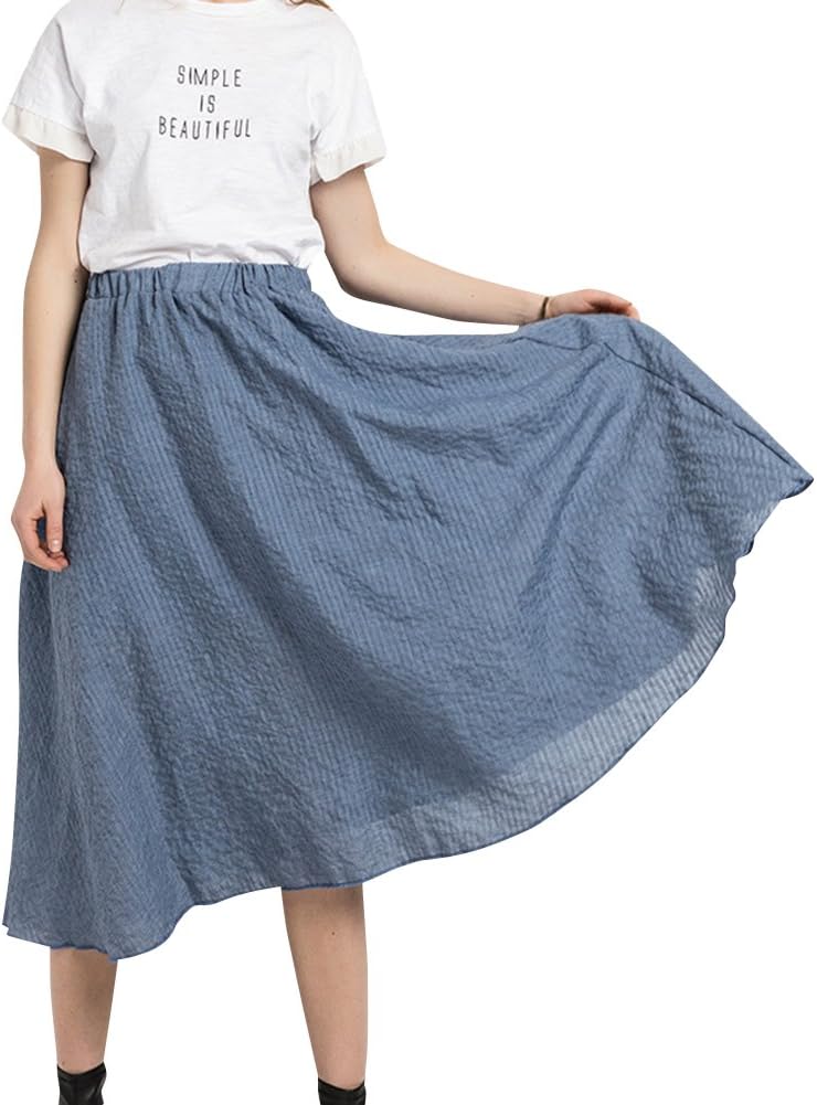 ShiFan Womens Plus Size Flared Elastic Waist Ladies Flowy Midi Skater Skirt
