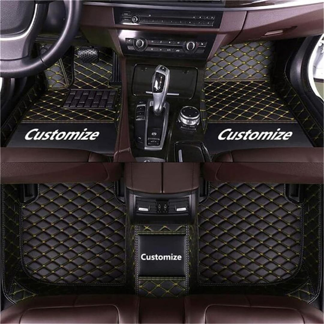 Custom car Floor mats Suitable for 98% car Truck SUV,car mats All Weather Personalized,Full Coverage Luxury Car Mats, Anti-Slip Leather Floor mats.Floor Liner Car Accessories (Black + Yellow Line)