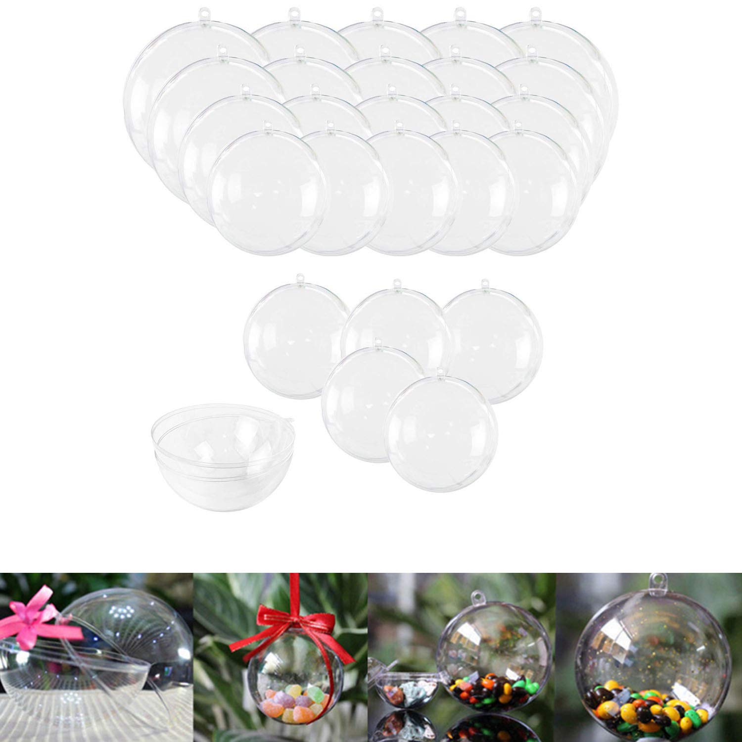 25 Sets Clear Fillable Ornaments Ball in 5 Different Size,DIY Plastic