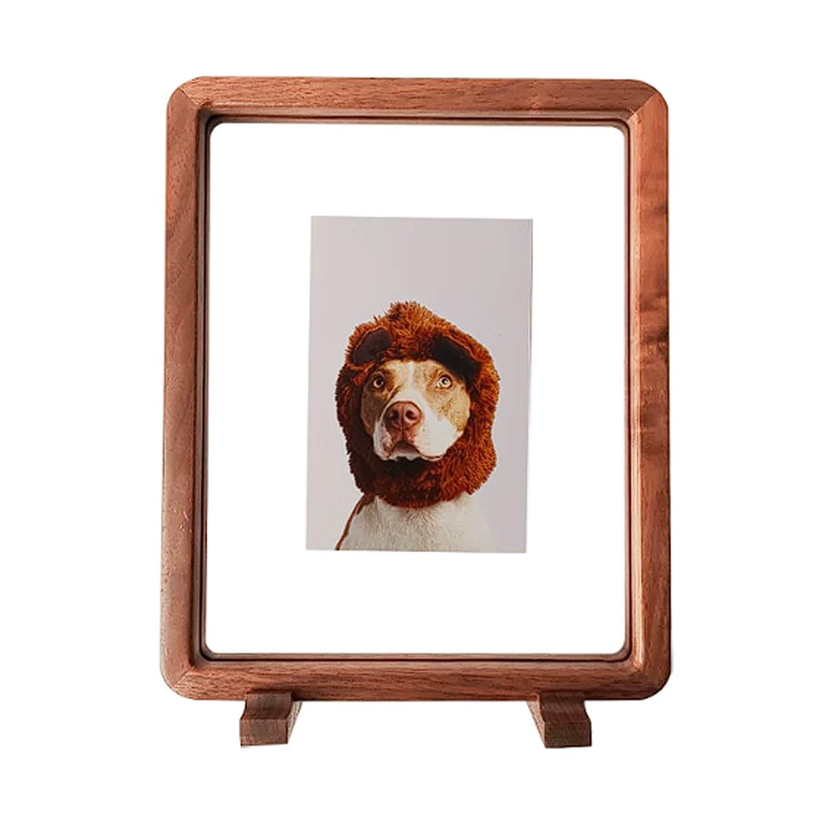 Double-Sided Transparent Photo Frame, Rounded Corner Mortise and Tenon Solid Wood Tabletop Frame, Embossed Specimen Display photograph(Walnut,A4)